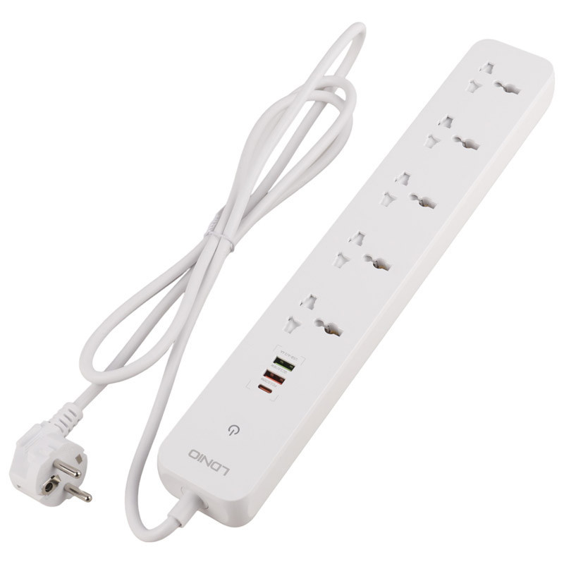 چند راهی ۵ خانه برق ارت دار الدینیو SC5319 با کابل ۲ متری + شارژر USB و Type-C