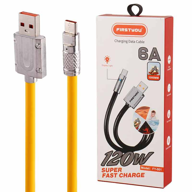 کابل تایپ سی فست شارژ Firstyou FY-001 6A 120W 1m
