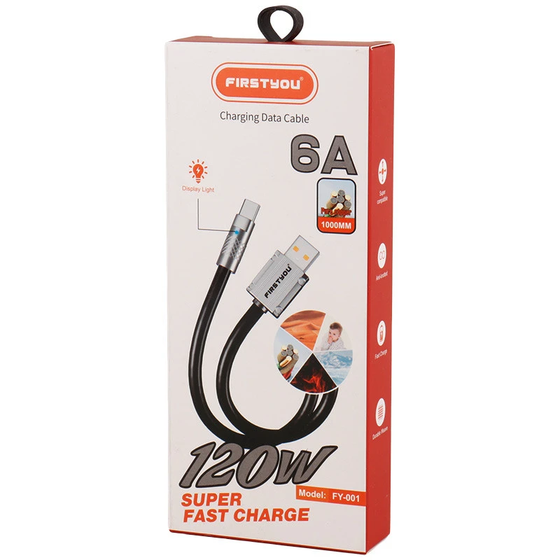 کابل آیفونی فست شارژ Firstyou FY-001 6A 120W 1m