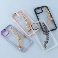 قاب متال ایرون دور رنگی پشت شفاف + آویز دستی کارتیر iPhone 13