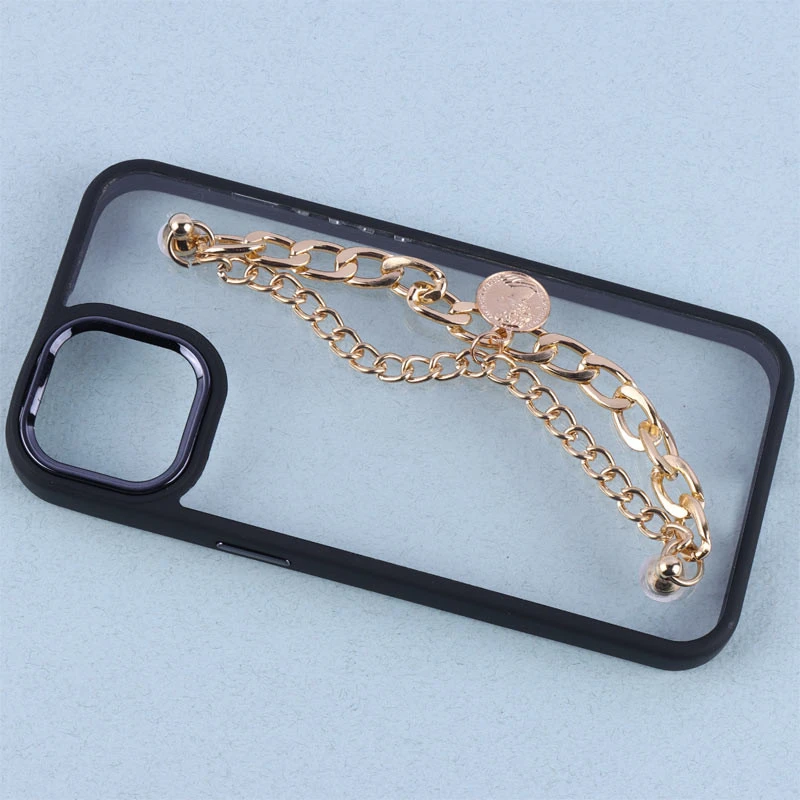 قاب متال ایرون دور رنگی پشت شفاف + آویز دستی کارتیر iPhone 13