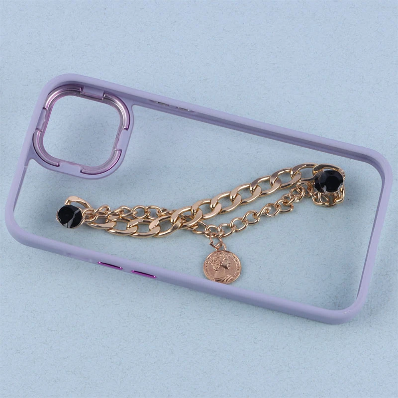 قاب متال ایرون دور رنگی پشت شفاف + آویز دستی کارتیر iPhone 13