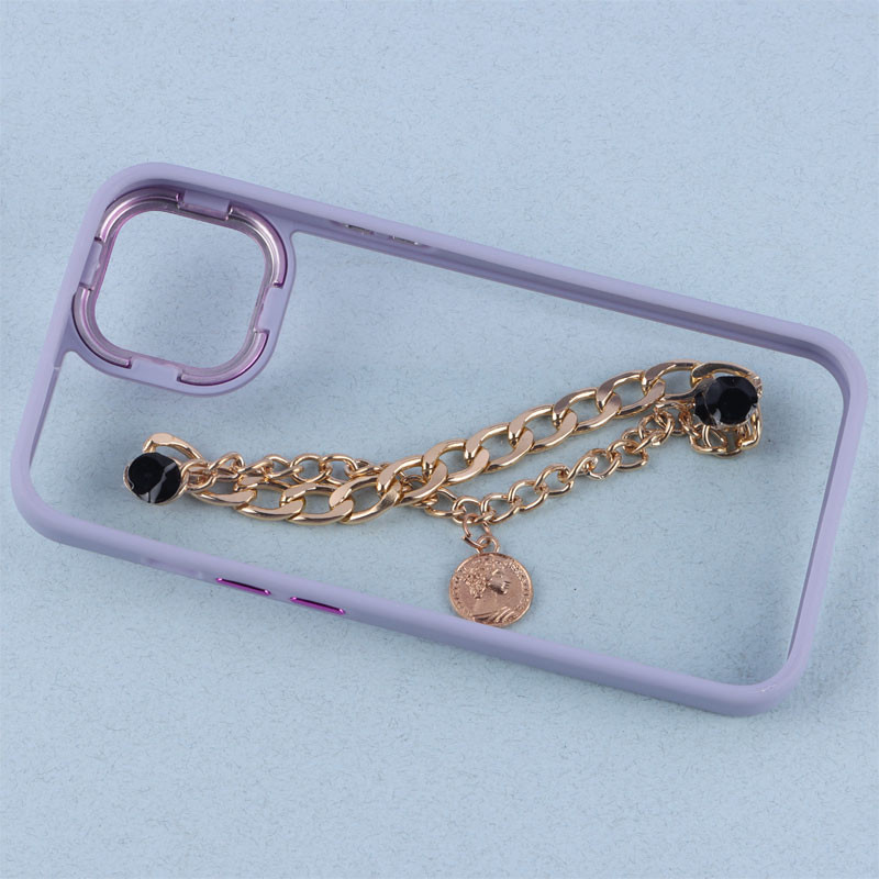 قاب متال ایرون دور رنگی پشت شفاف + آویز دستی کارتیر iPhone 13