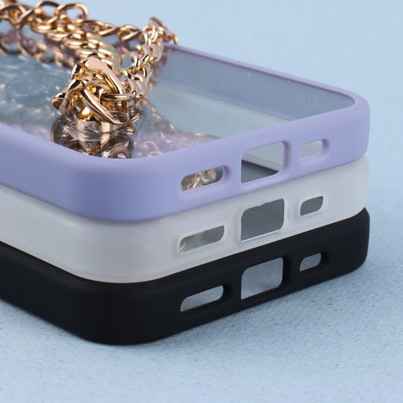 قاب متال ایرون دور رنگی پشت شفاف + آویز دستی کارتیر iPhone 13