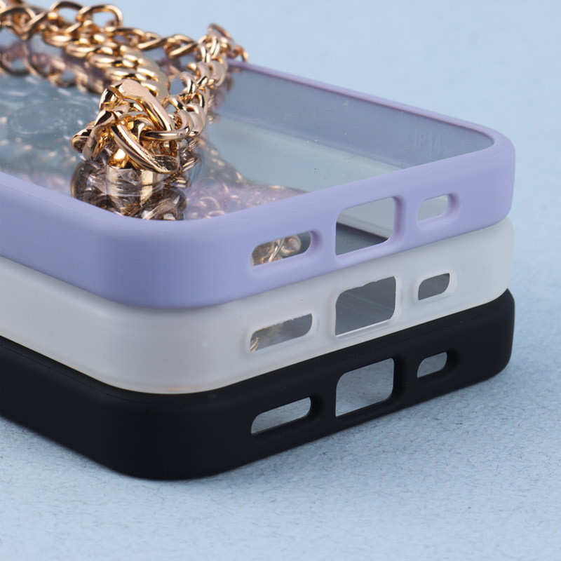 قاب متال ایرون دور رنگی پشت شفاف + آویز دستی کارتیر iPhone 13