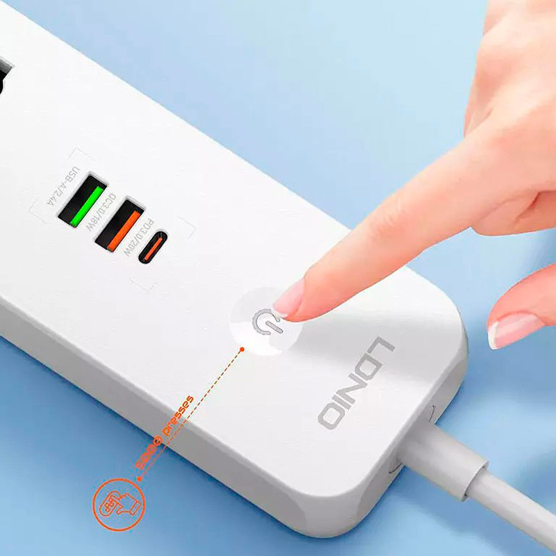 چند راهی ۵ خانه برق ارت دار الدینیو SC5319 با کابل ۲ متری + شارژر USB و Type-C