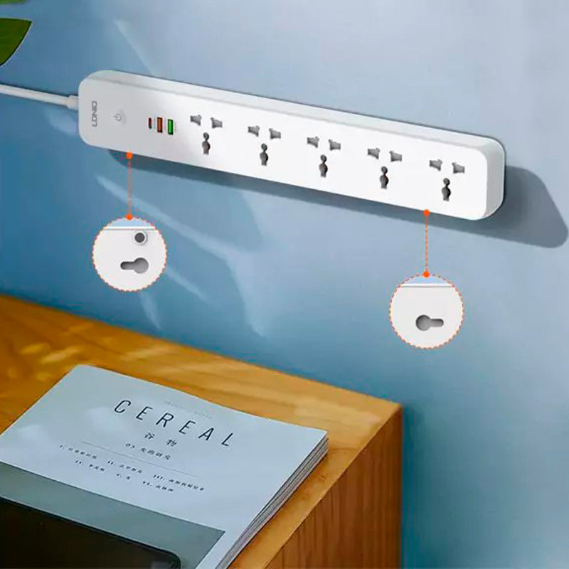 چند راهی ۵ خانه برق ارت دار الدینیو SC5319 با کابل ۲ متری + شارژر USB و Type-C