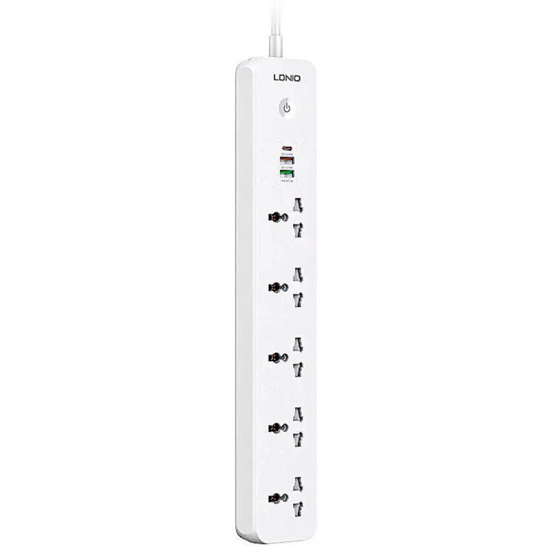 چند راهی ۵ خانه برق ارت دار الدینیو SC5319 با کابل ۲ متری + شارژر USB و Type-C