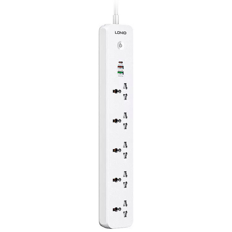 چند راهی ۵ خانه برق ارت دار الدینیو SC5319 با کابل ۲ متری + شارژر USB و Type-C