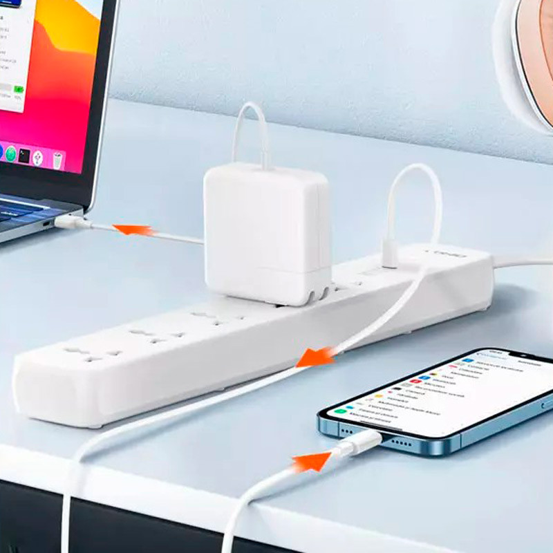 چند راهی ۵ خانه برق ارت دار الدینیو SC5319 با کابل ۲ متری + شارژر USB و Type-C