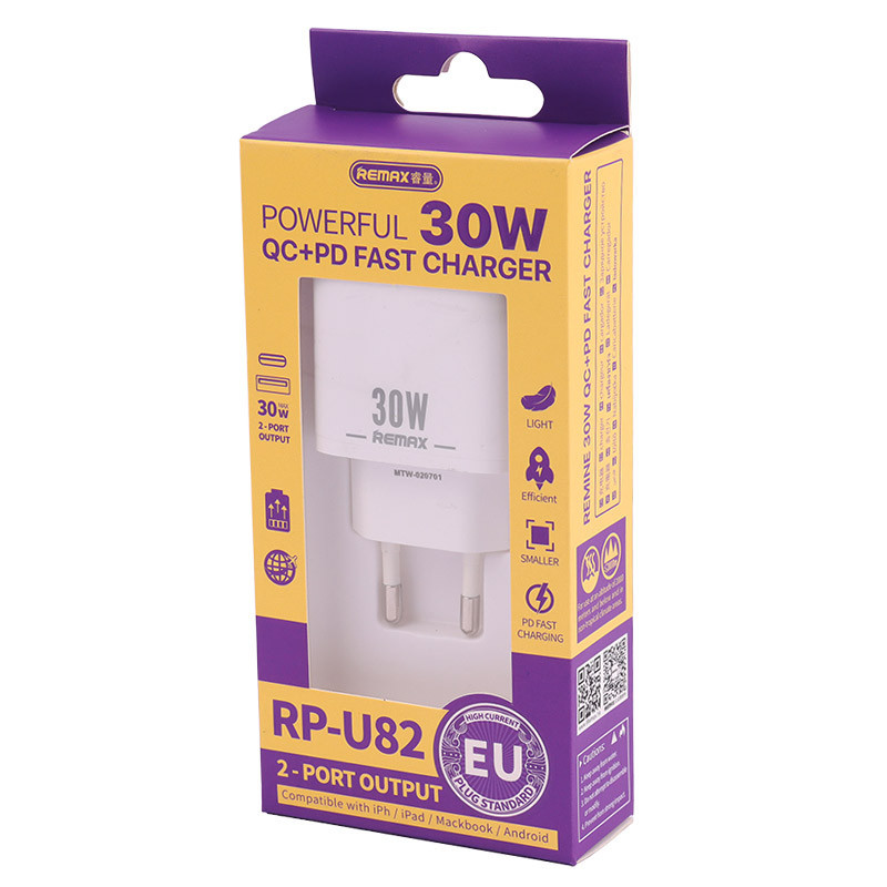 کلگی فست شارژ Remax RP-U82 2Port 3A PD3.0 QC 30W