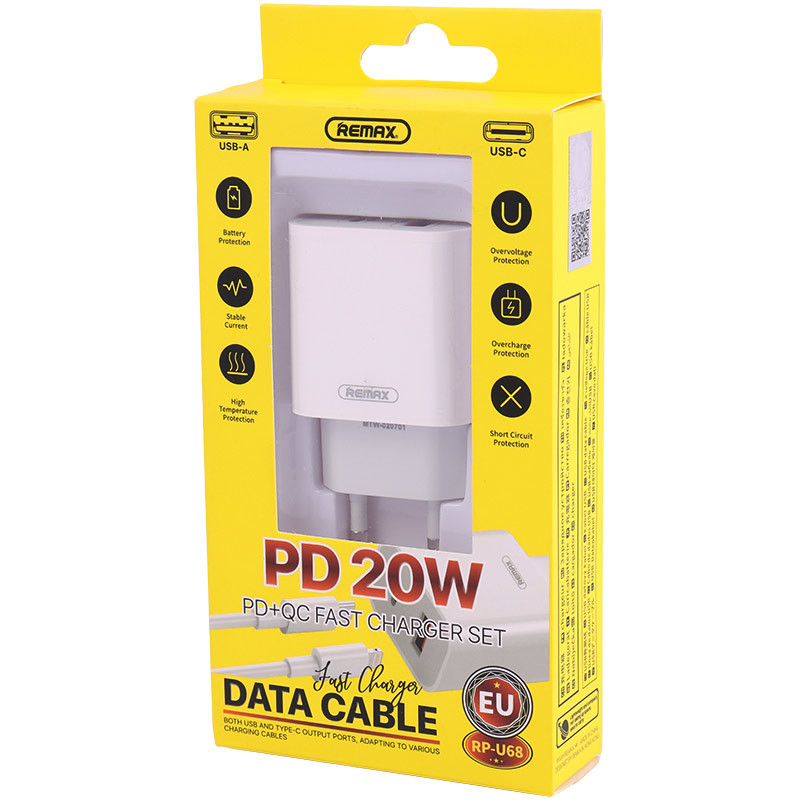کلگی فست شارژ Remax RP-U68 2Port 3A PD3.0 QC 20W + کابل آیفونی