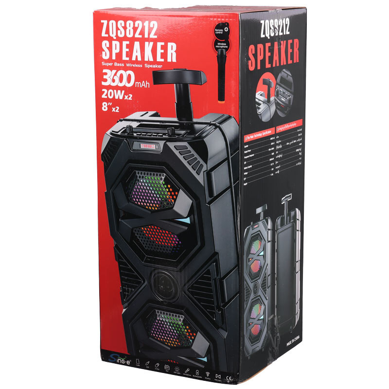 اسپیکر چمدانی بلوتوثی رم و فلش خور Sing-E ZQS8212 + میکروفون و ریموت کنترل