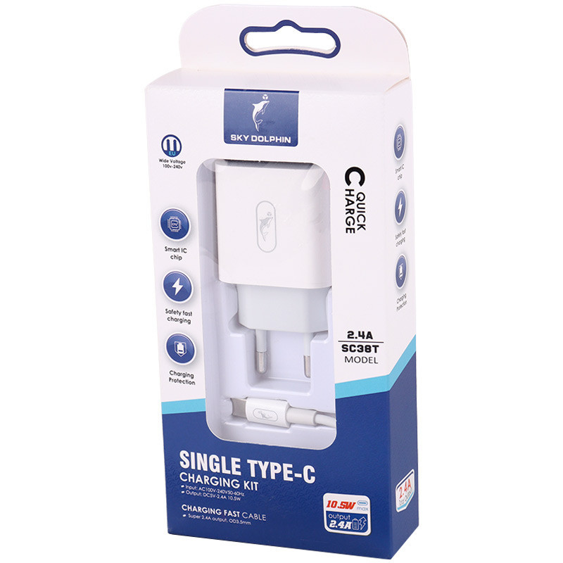 شارژر دیواری فست شارژ Sky Dolphin SC38T 2.4A 10.5W Type-C + کابل تبدیل تایپ سی