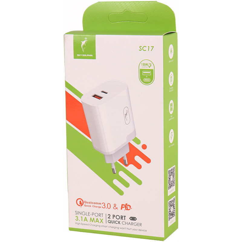 شارژر دیواری 18 وات اسکای دلفین SC17 QC3.0 PD 3.1A