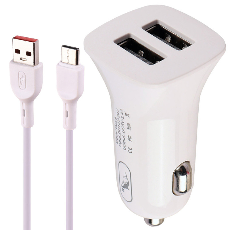 شارژر فندکی فست شارژ Sky Dolphin SZ08 2.4A 12W + کابل تایپ سی