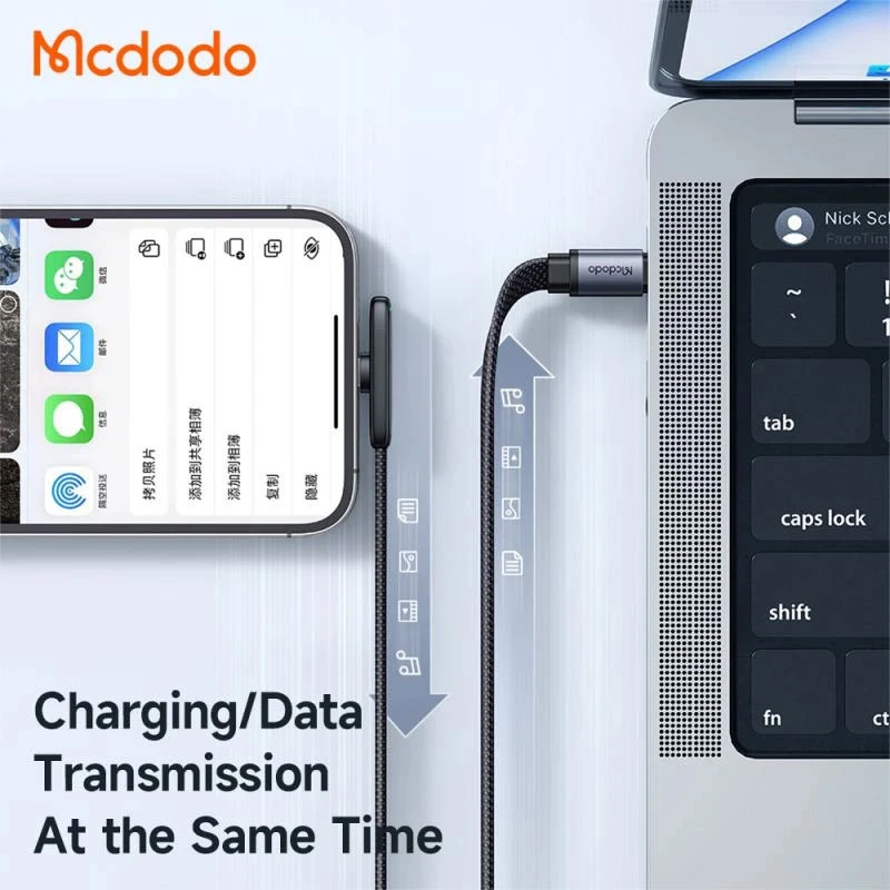 کابل تبدیل فست شارژ Mcdodo CA-3351 Type-C To Lightning 3A PD 36W 1.8m یکسر L