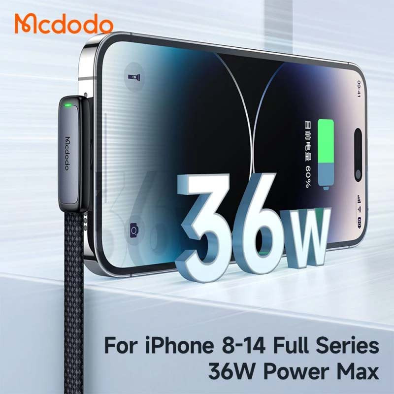 کابل تبدیل فست شارژ Mcdodo CA-3351 Type-C To Lightning 3A PD 36W 1.8m یکسر L