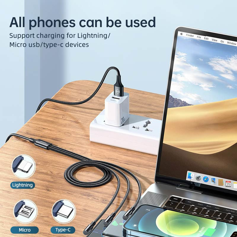 کابل 3 سر فست شارژ Mcdodo CA-333 6A 65W 1.2m