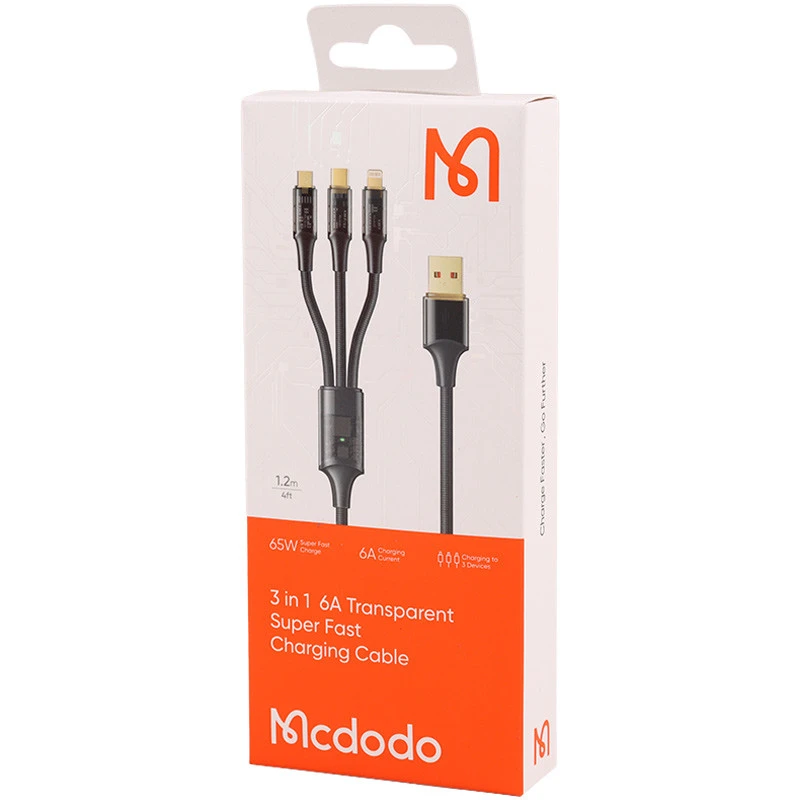 کابل 3 سر فست شارژ Mcdodo CA-333 6A 65W 1.2m