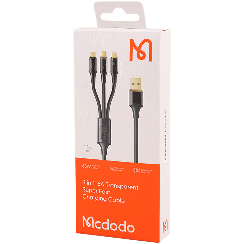 کابل 3 سر فست شارژ Mcdodo CA-333 6A 65W 1.2m