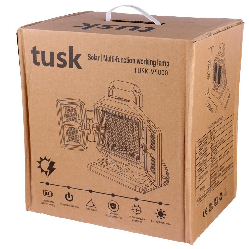 پروژکتور سیار شارژی و پاور بانک 17500 خورشیدی Tusk V5000