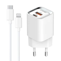 شارژر دیواری فست شارژ LDNIO A2318M 2Port 3A QC3 PD 20W + کابل آیفونی