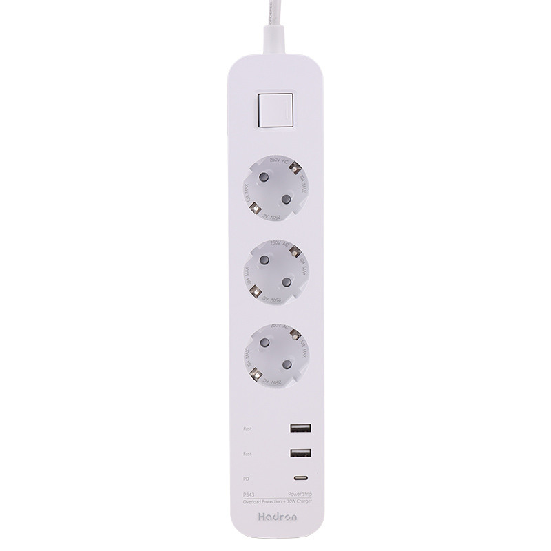 چند راهی 3 خانه برق ارت دار هادرون P343 با کابل 1.8 متری + شارژر USB