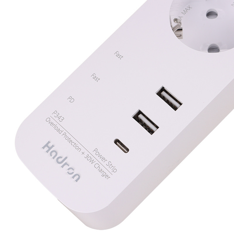 چند راهی 3 خانه برق ارت دار هادرون P343 با کابل 1.8 متری + شارژر USB