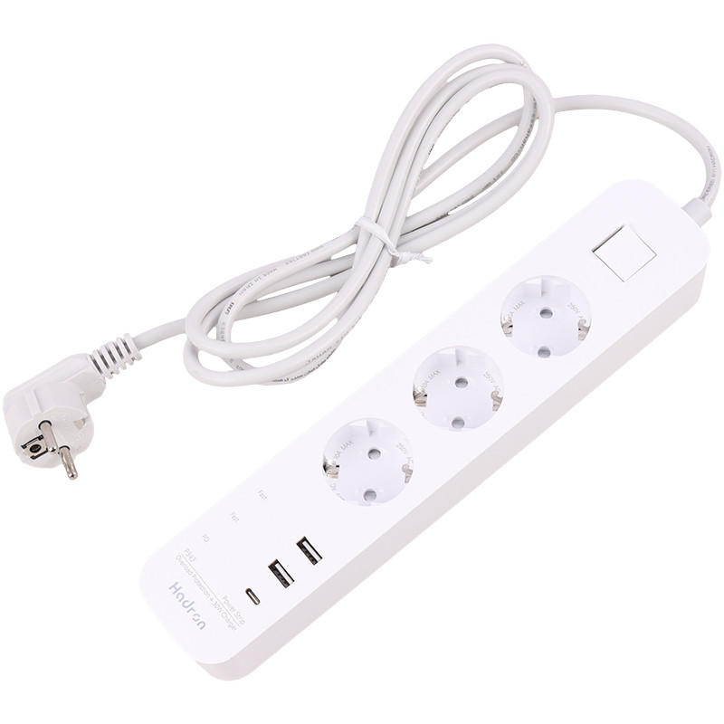 چند راهی 3 خانه برق ارت دار هادرون P343 با کابل 1.8 متری + شارژر USB