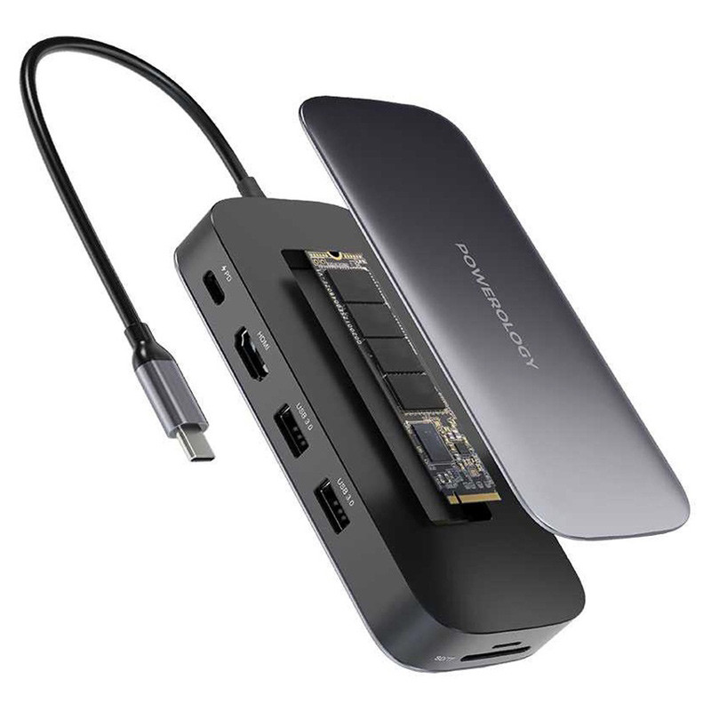 هاب و حافظه اس اس دی 512 گیگابایت Powerology PWSDHB512 Type-C To USB3.0/HDMI/SD/Micro SD/Type-C