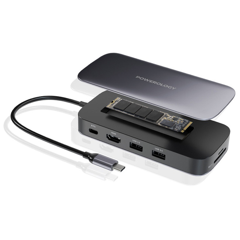هاب و حافظه اس اس دی 512 گیگابایت Powerology PWSDHB512 Type-C To USB3.0/HDMI/SD/Micro SD/Type-C