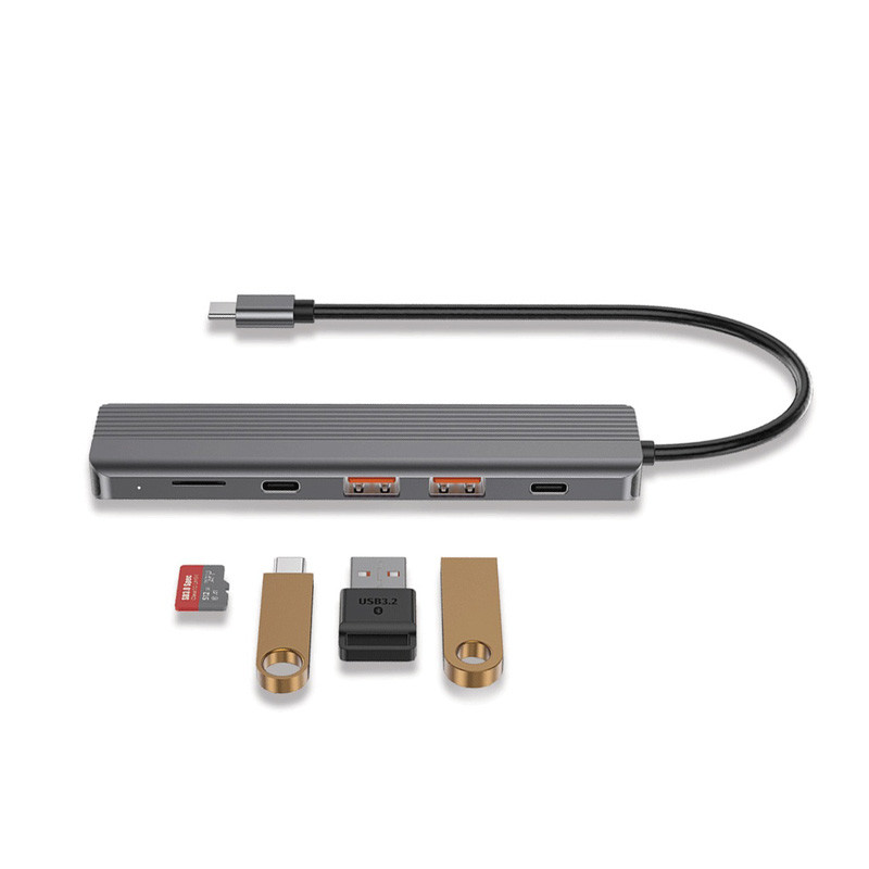 هاب Powerology P61HBCGY Type-C To USB3.2/HDMI/Micro SD/Type-C PD 100W 6Port