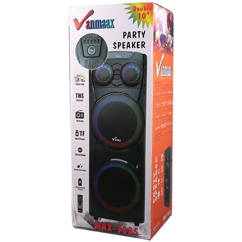 اسپیکر چمدانی بلوتوثی رم و فلش خور Vanmaax MAX-1035 + میکروفون و ریموت کنترل
