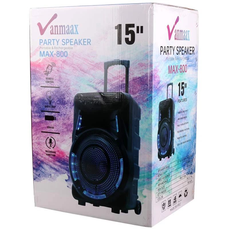 اسپیکر چمدانی بلوتوثی رم و فلش خور Vanmaax MAX-800 + میکروفون و ریموت کنترل