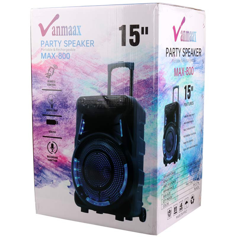 اسپیکر چمدانی بلوتوثی رم و فلش خور Vanmaax MAX-800 + میکروفون و ریموت کنترل