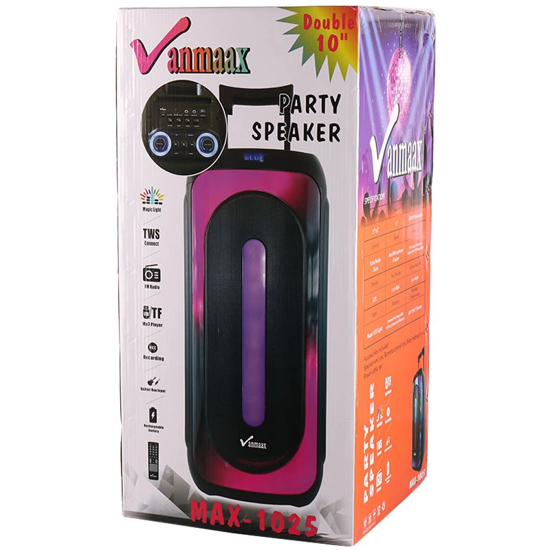 اسپیکر چمدانی بلوتوثی رم و فلش خور Vanmaax MAX-1025 + میکروفون و ریموت کنترل