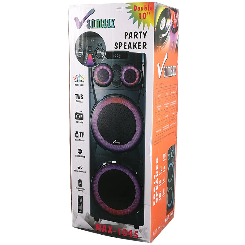 اسپیکر چمدانی بلوتوثی رم و فلش خور Vanmaax MAX-1045 + میکروفون و ریموت کنترل