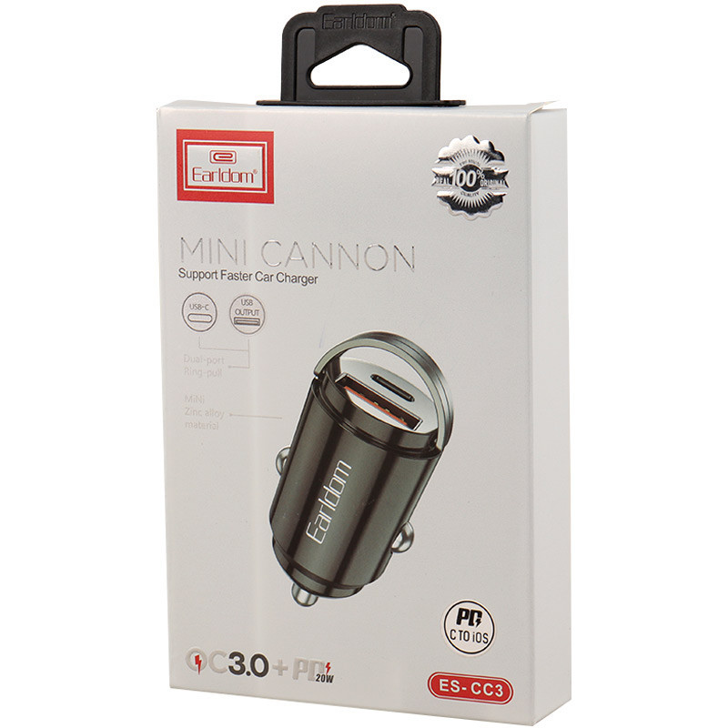 شارژر فندکی فست شارژ Earldom ES-CC3 QC3.0 PD 3A 20W + کابل تبدیل تایپ سی