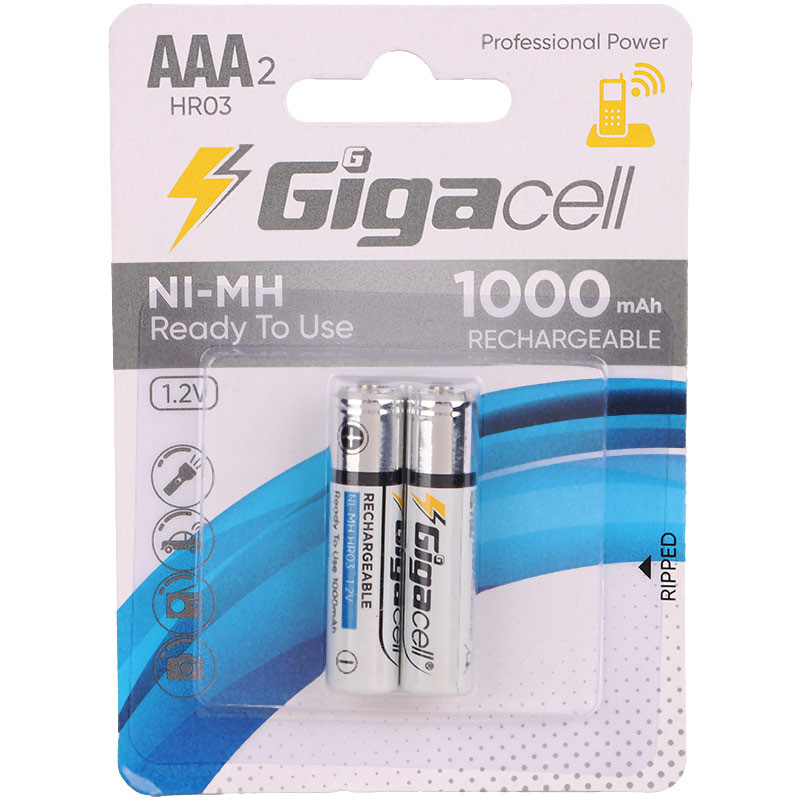 باتری دوتایی نیم قلمی شارژی Gigacell AAA 1000mAh