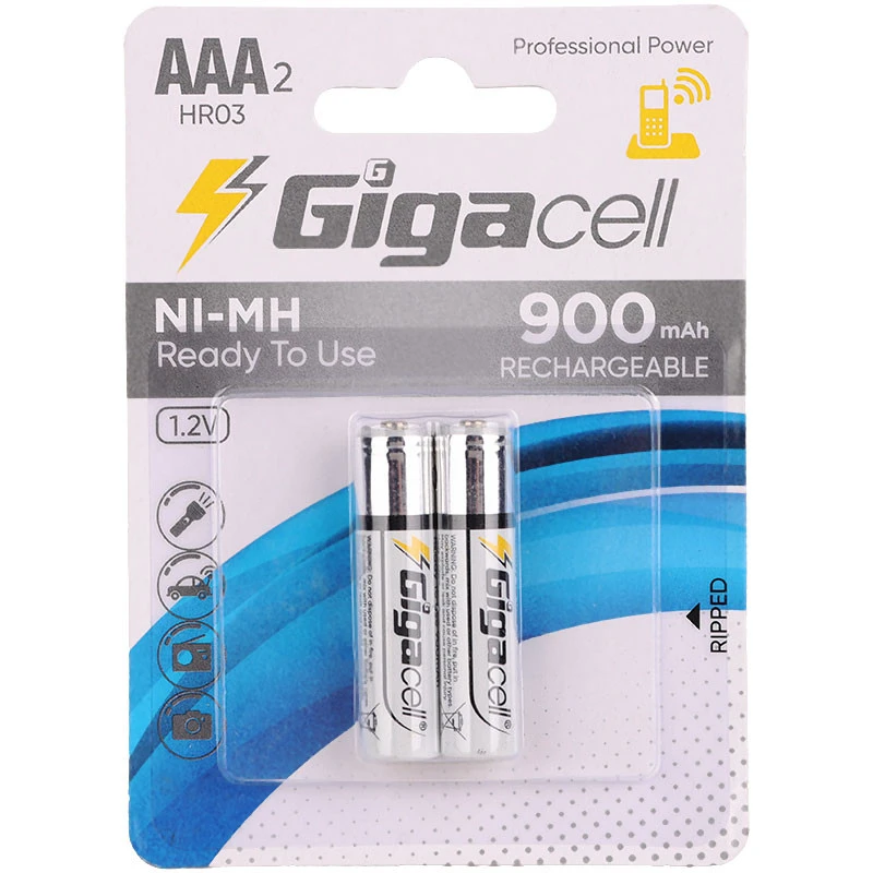 باتری دوتایی نیم قلمی شارژی Gigacell AAA 900mAh