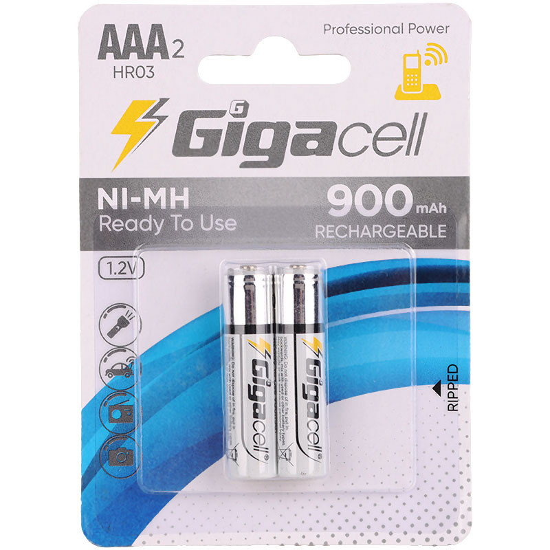 باتری دوتایی نیم قلمی شارژی Gigacell AAA 900mAh