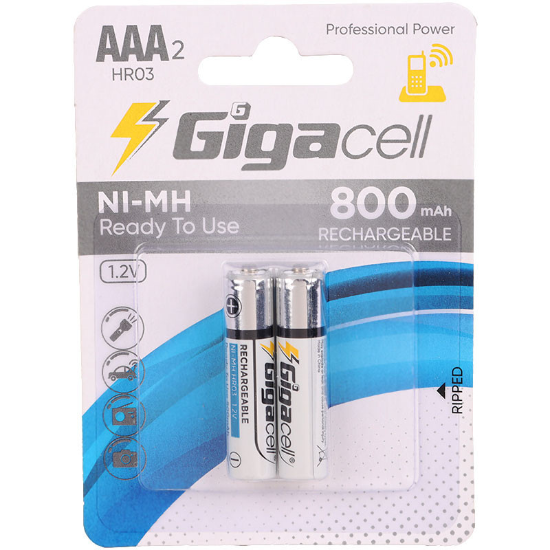 باتری دوتایی نیم قلمی شارژی Gigacell AAA 800mAh
