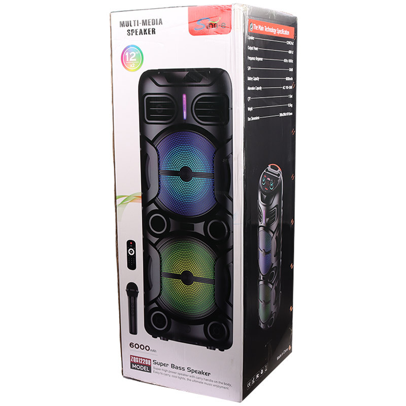 اسپیکر چمدانی بلوتوثی رم و فلش خور Sing-E ZQS12208 + میکروفون و ریموت کنترل