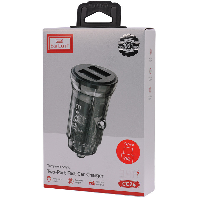 شارژر فندکی فست شارژ &nbsp;Earldom ES-CC24 3.4A 15W + کابل تایپ سی
