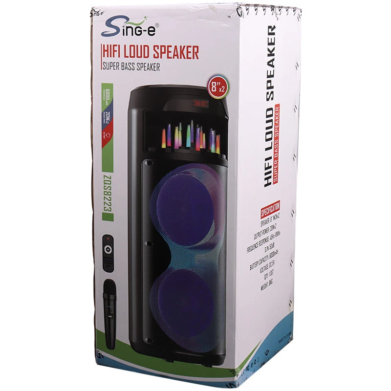 اسپیکر چمدانی بلوتوثی رم و فلش خور Sing-E ZQS8223 + میکروفون و ریموت کنترل