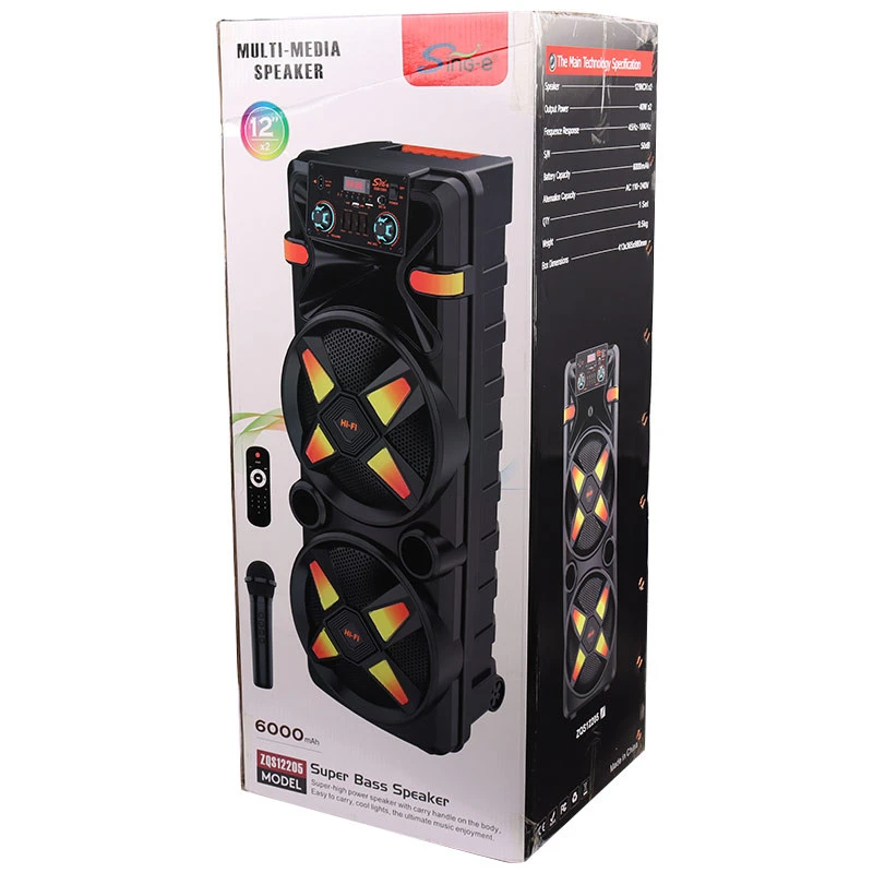 اسپیکر چمدانی بلوتوثی رم و فلش خور Sing-E ZQS12205 + میکروفون و ریموت کنترل