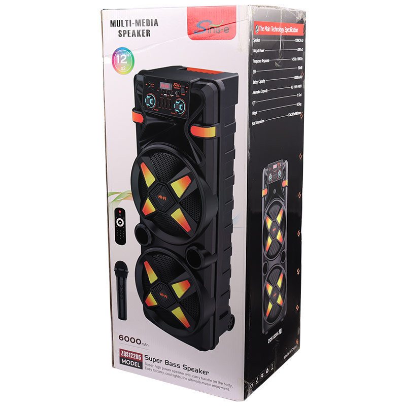 اسپیکر چمدانی بلوتوثی رم و فلش خور Sing-E ZQS12205 + میکروفون و ریموت کنترل