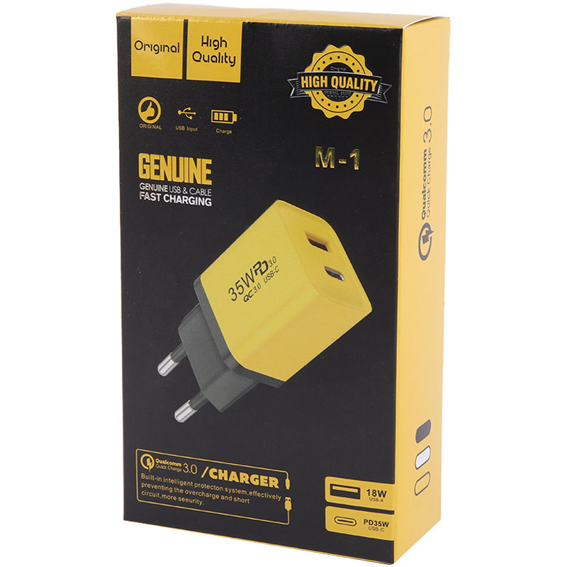 شارژر دیواری فست شارژ Genuine M-1 2Port QC3.0 PD3.0 3.4A 35W + کابل تایپ سی