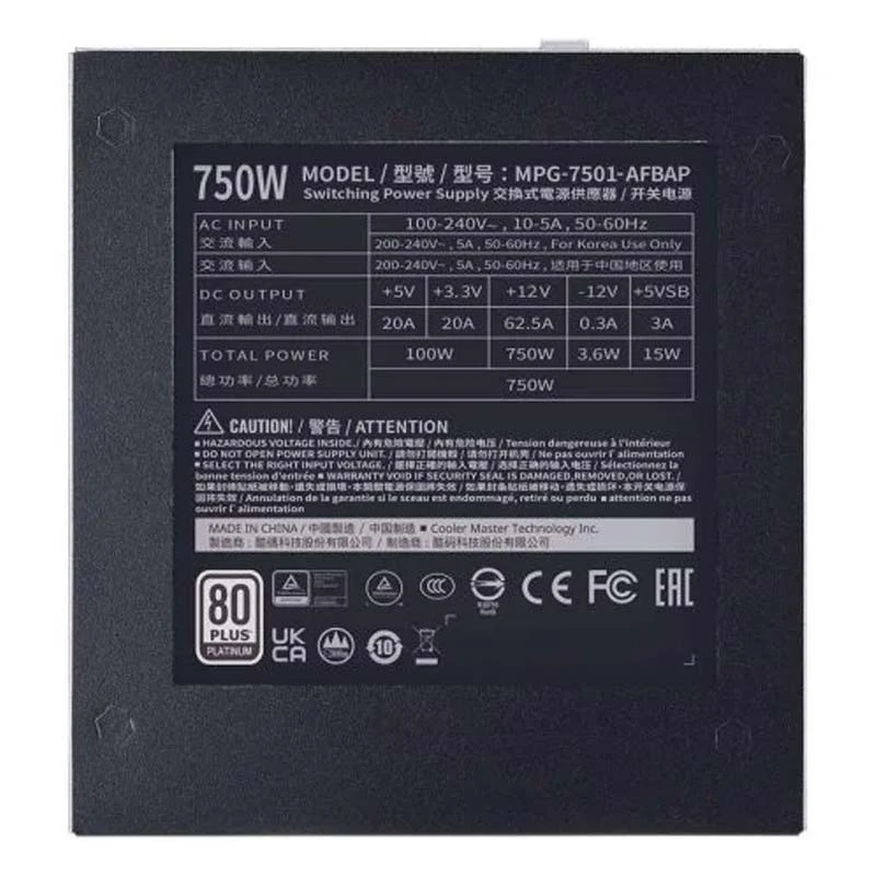 پاور ماژولار کولر مستر Cooler master XG750 Platinum 750W